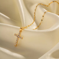 Clear Zircon Cross Necklace