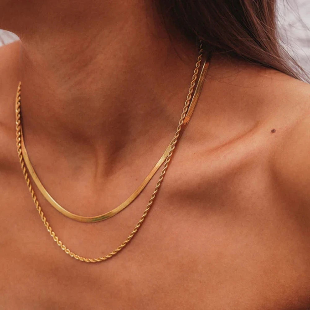 Flat Snake Chain Layer Necklace