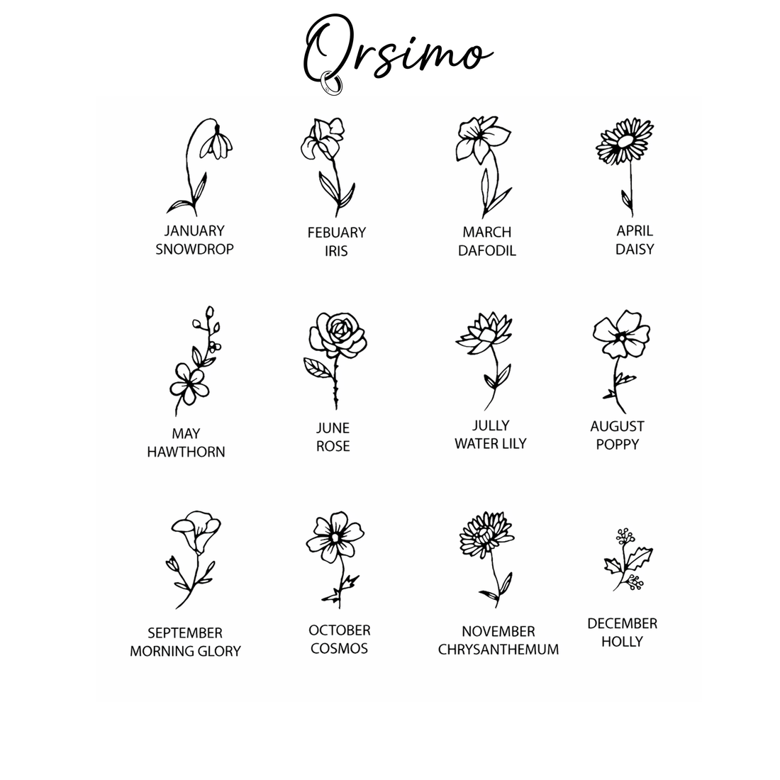 Horizontal Birth Flower Name Necklace