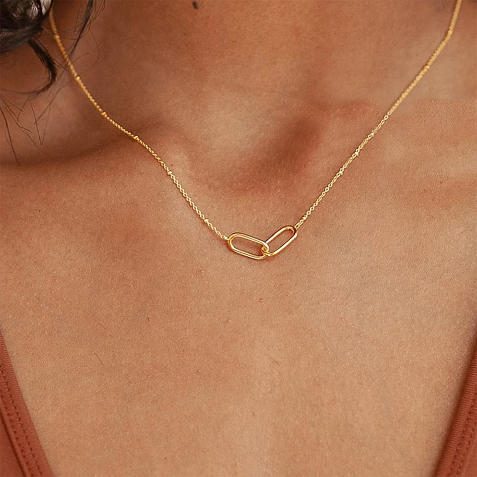 Double Paperclip Pendant Necklace