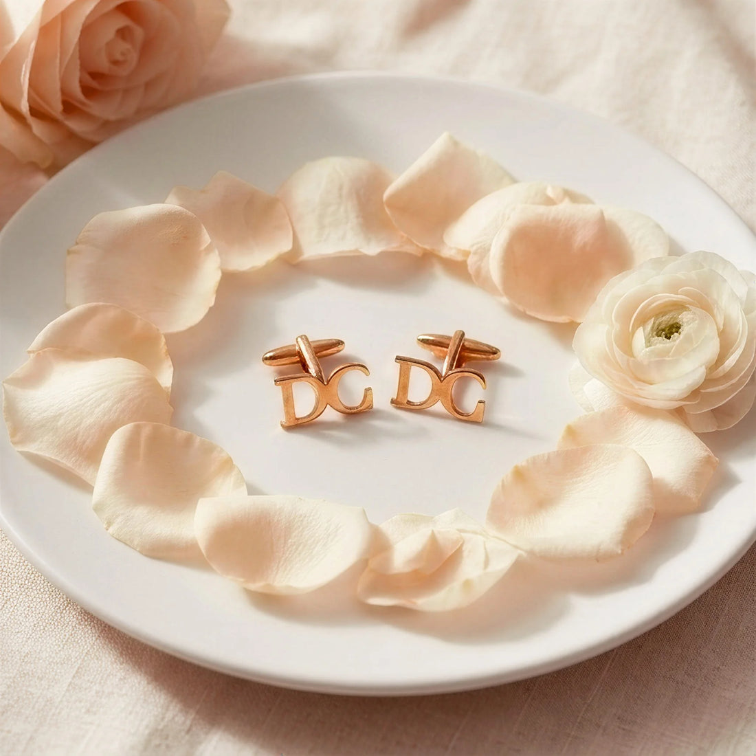 Block Initial Cufflinks - Rose Gold