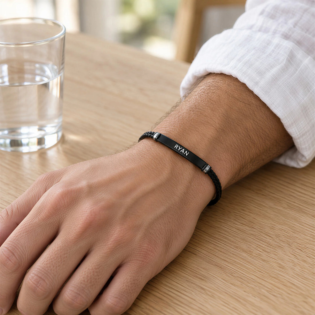Engraved Leather ID Bracelet
