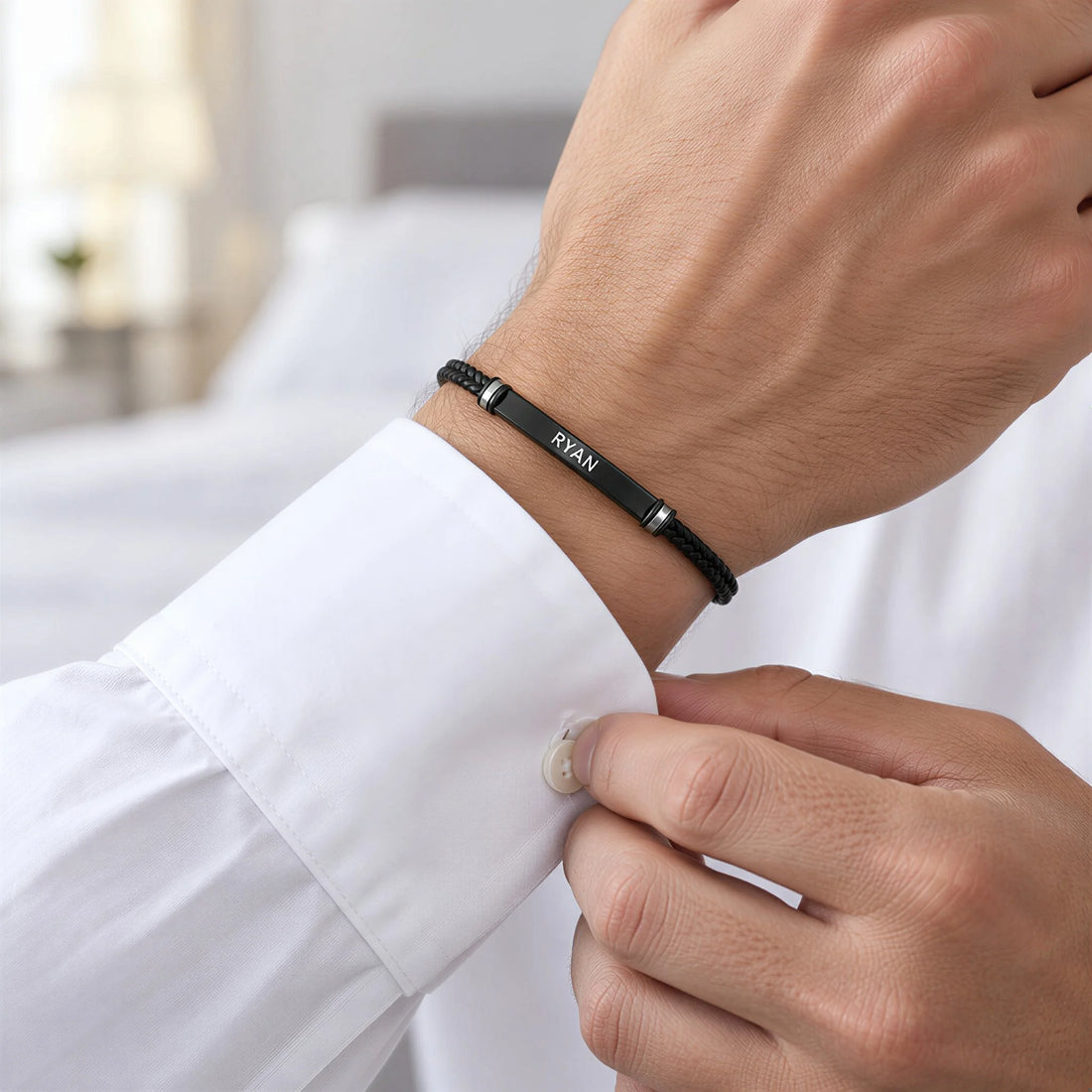 Engraved Leather ID Bracelet