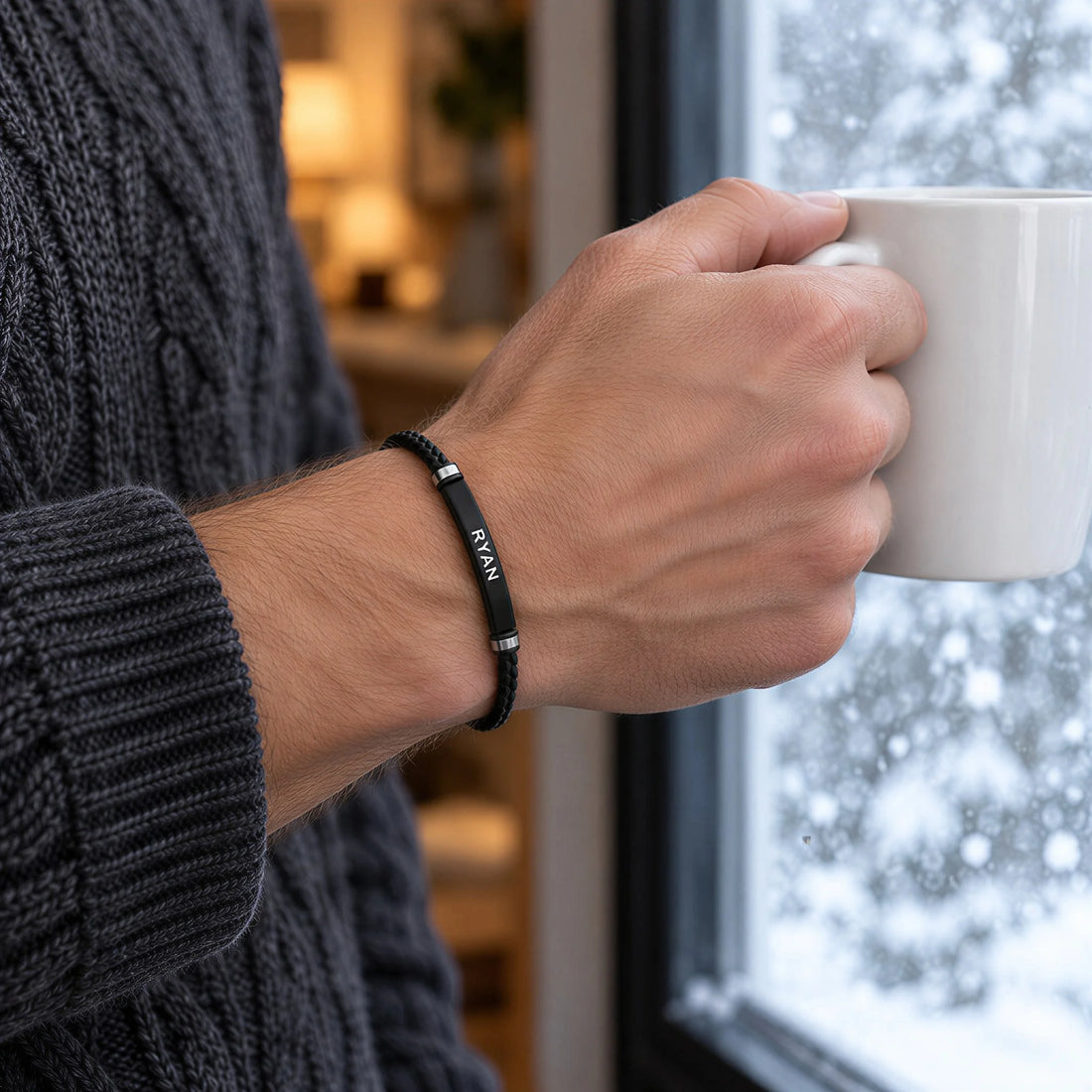 Engraved Leather ID Bracelet