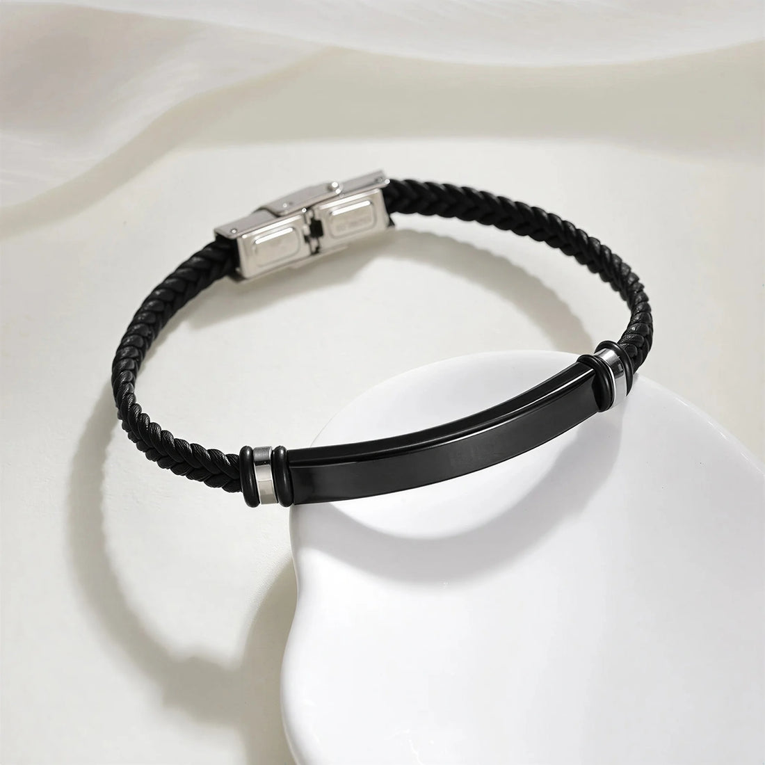 Engraved Leather ID Bracelet