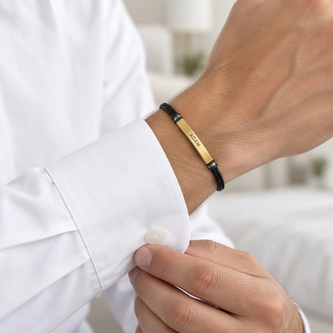 Engraved Leather ID Bracelet