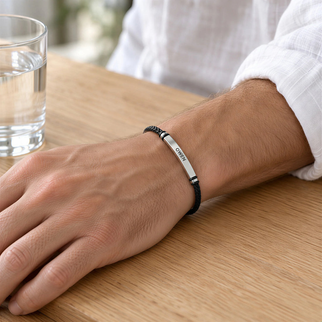 Engraved Leather ID Bracelet