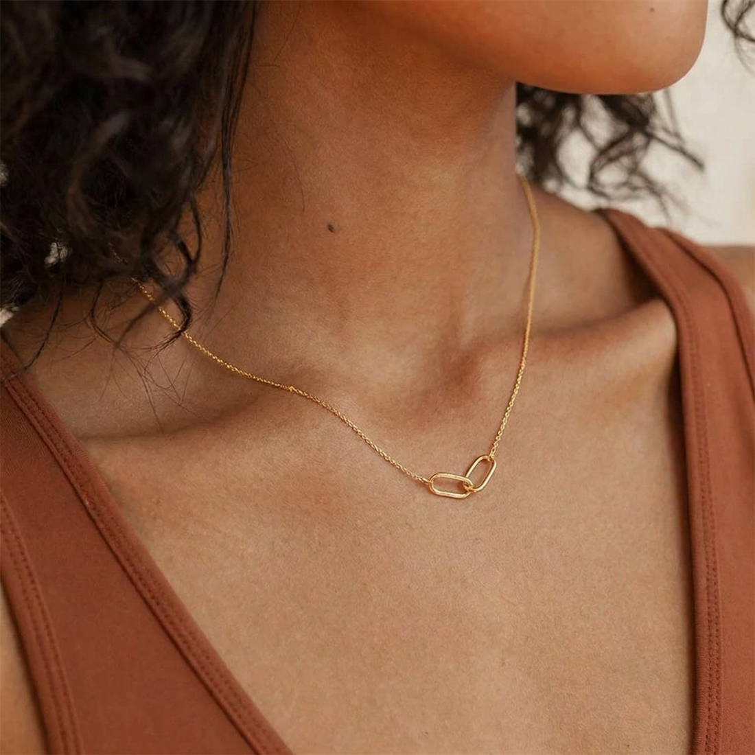 Double Paperclip Pendant Necklace