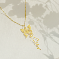 Dainty Birth Butterfly Name Necklace