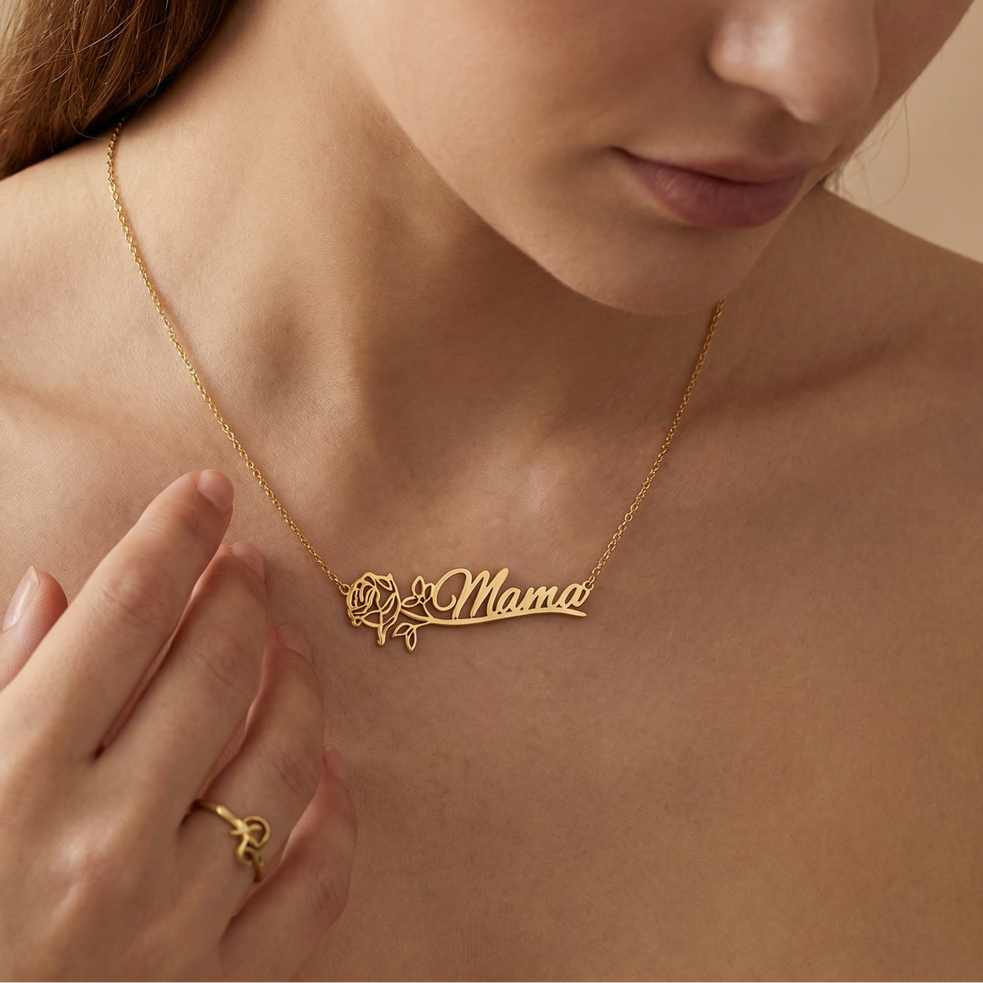 Personalised Rose Flower Name Necklace