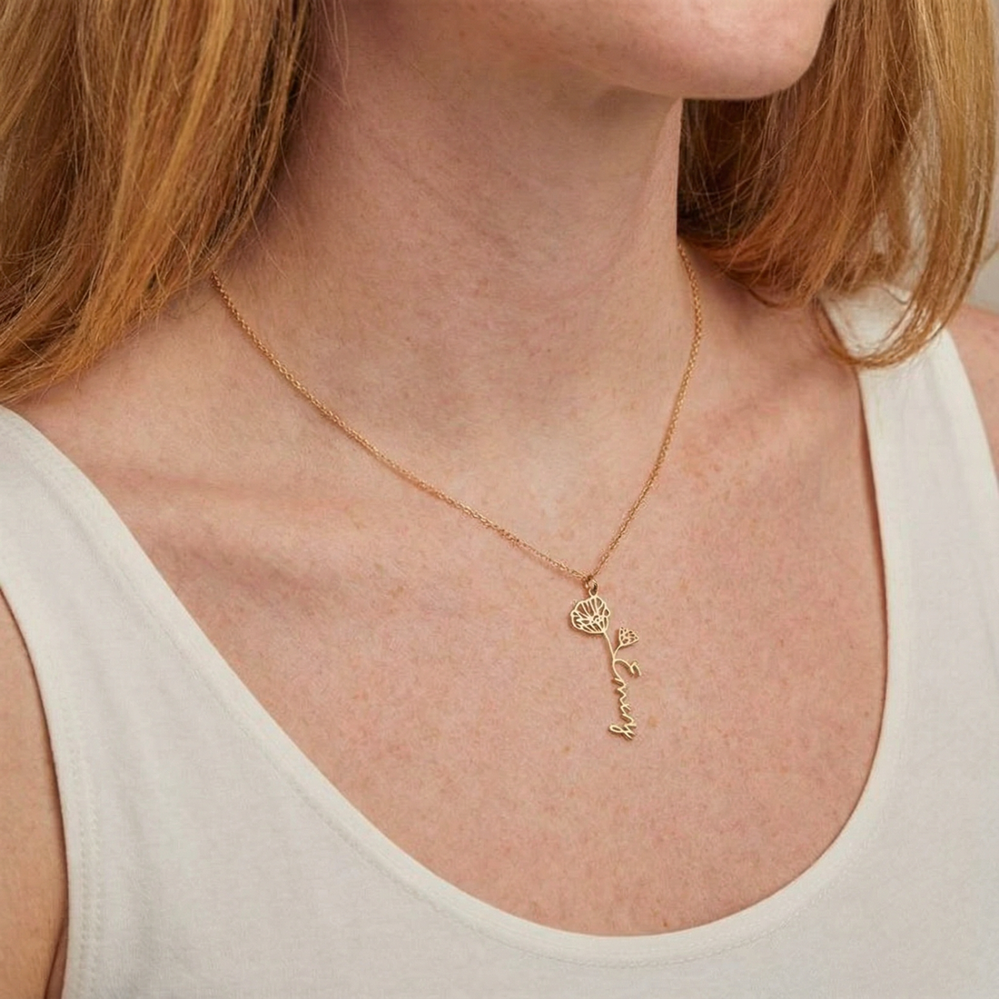 Personalised Name Necklace with Birth Flower