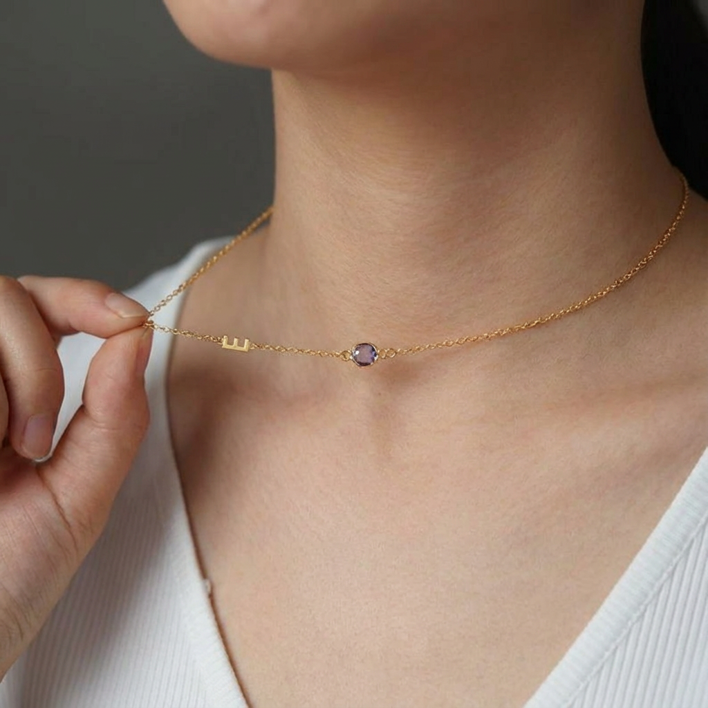 Birthstone Initial Necklace