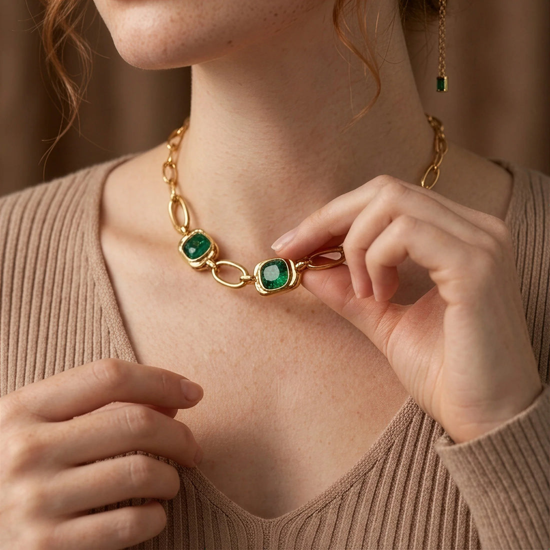 Green Zircon Paperclip Necklace
