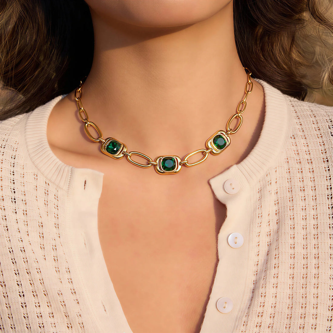 Green Zircon Paperclip Necklace