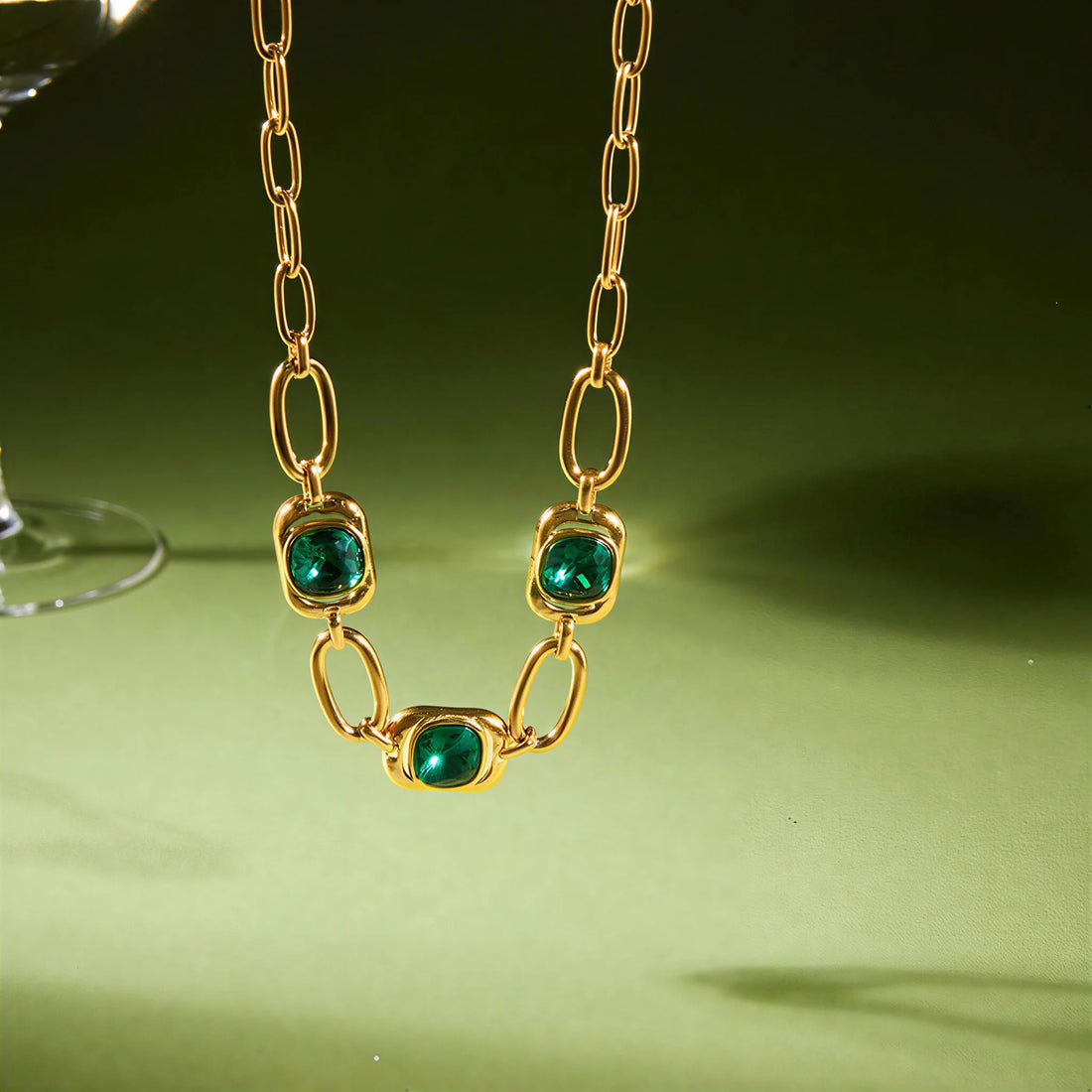 Green Zircon Paperclip Necklace
