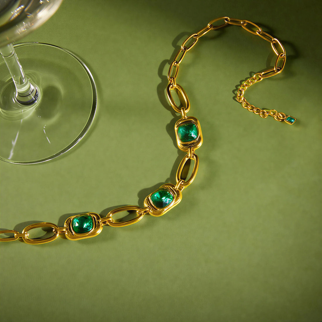 Green Zircon Paperclip Necklace