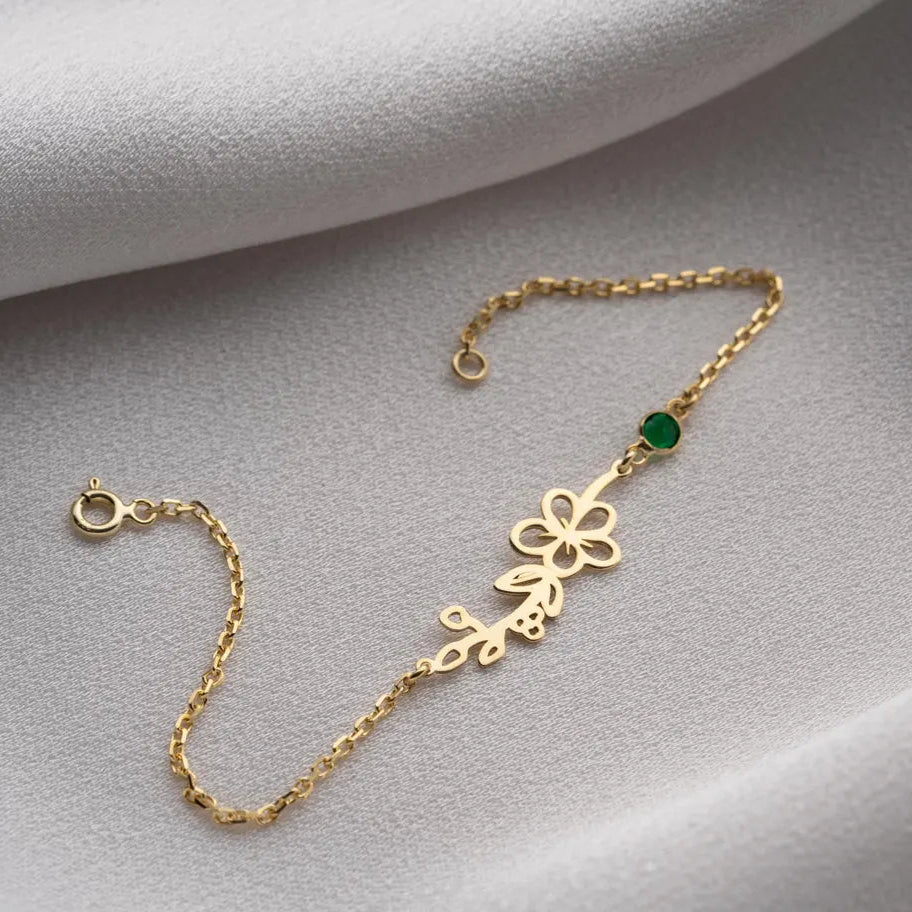 Personalised Birthflower Bracelet With Birthstone