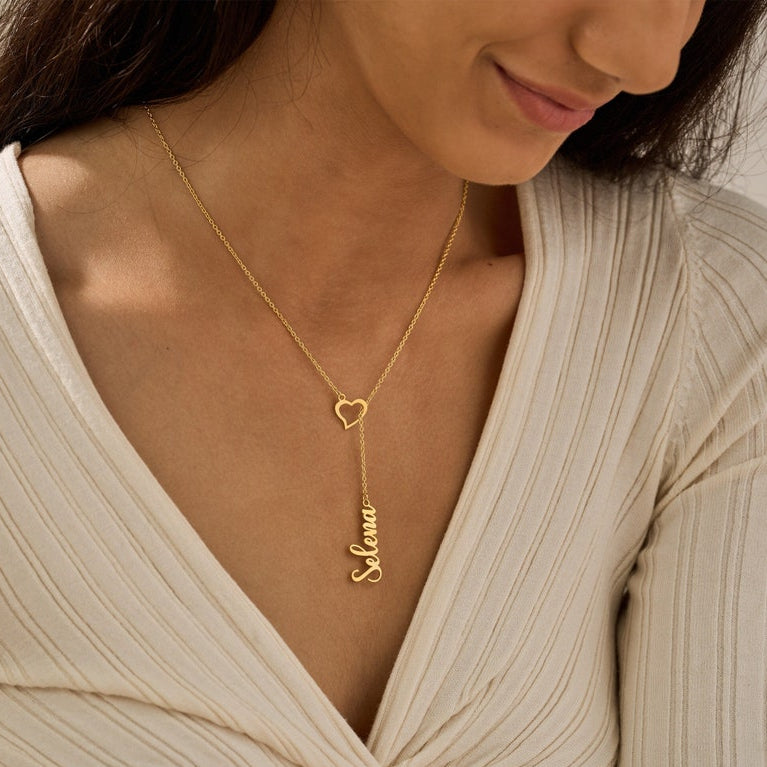 Custom Heart & Name Lariat Necklace