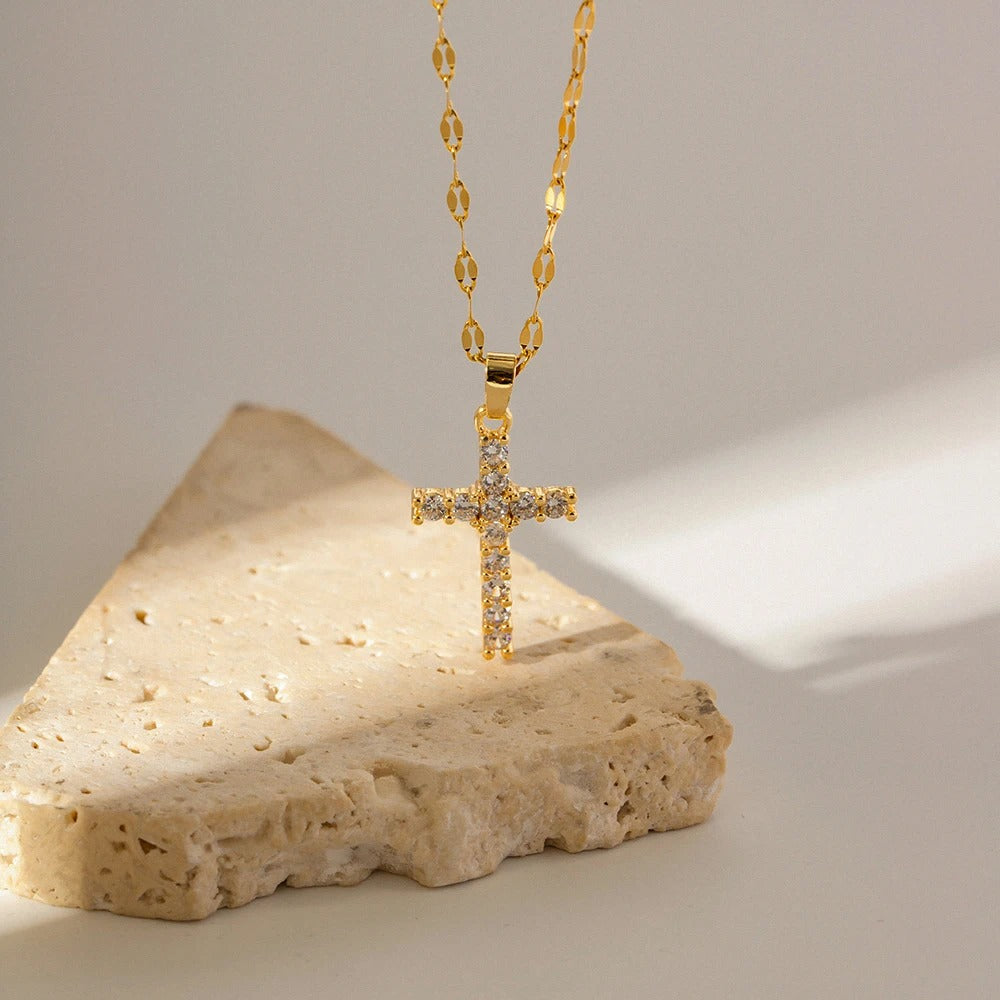 Clear Zircon Cross Necklace
