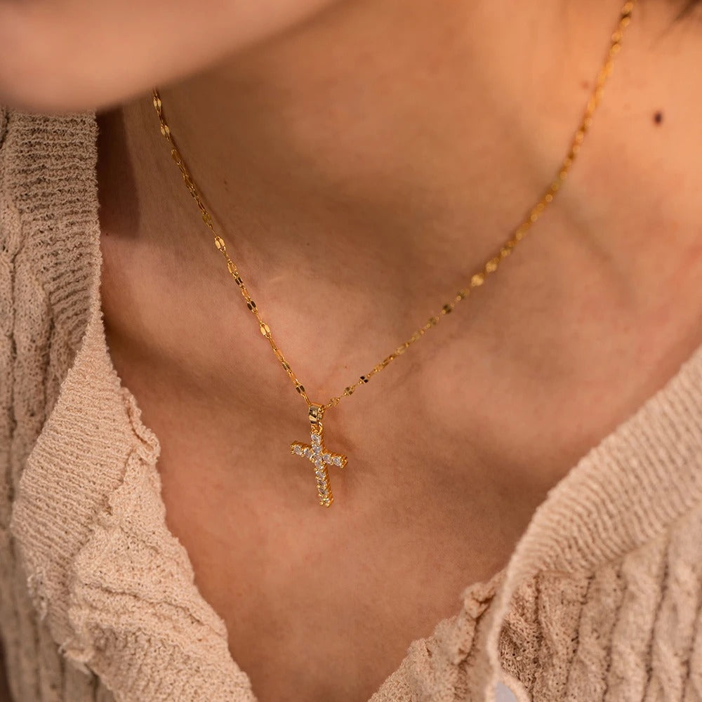 Clear Zircon Cross Necklace