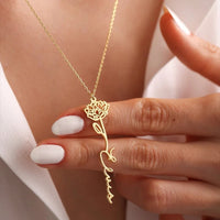 Personalised Name Necklace with Birth Flower