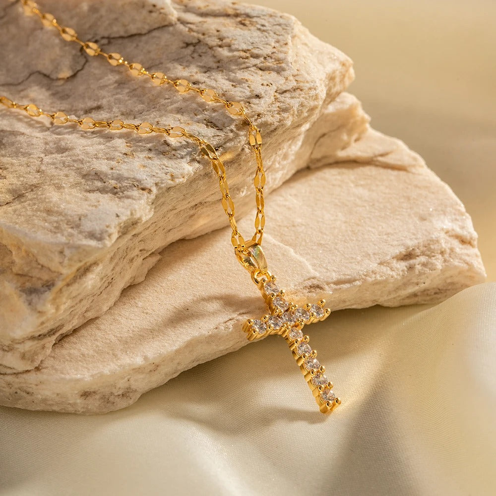 Clear Zircon Cross Necklace