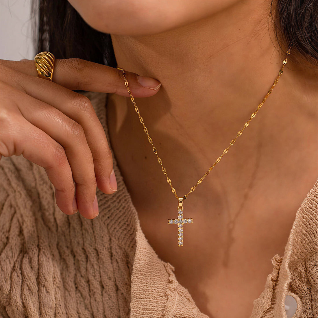 Clear Zircon Cross Necklace