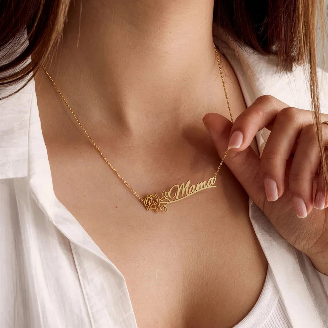 Personalised Rose Flower Name Necklace