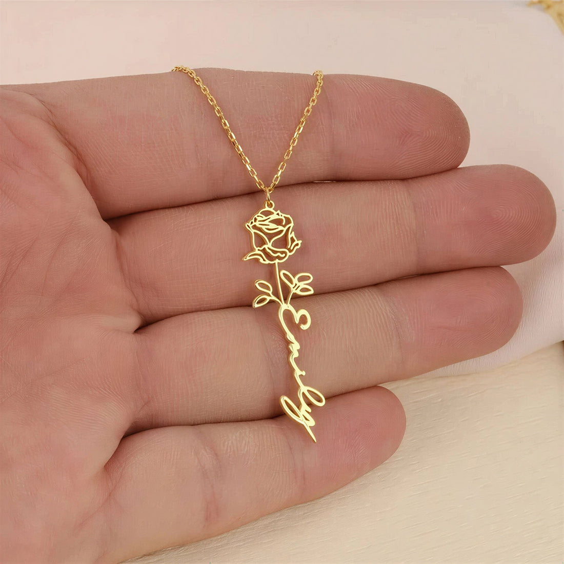 Personalised Name Necklace with Birth Flower
