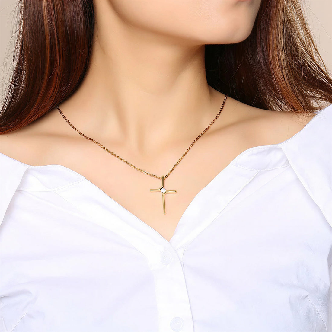 Cubic Zircon Cross Pendant Necklace