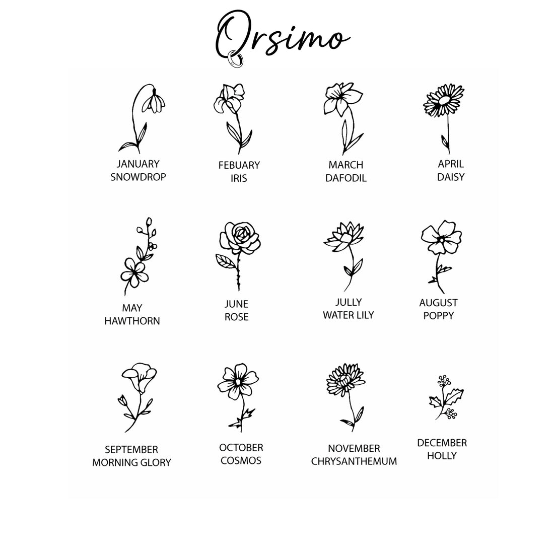 Horizontal Birth Flower Name Necklace