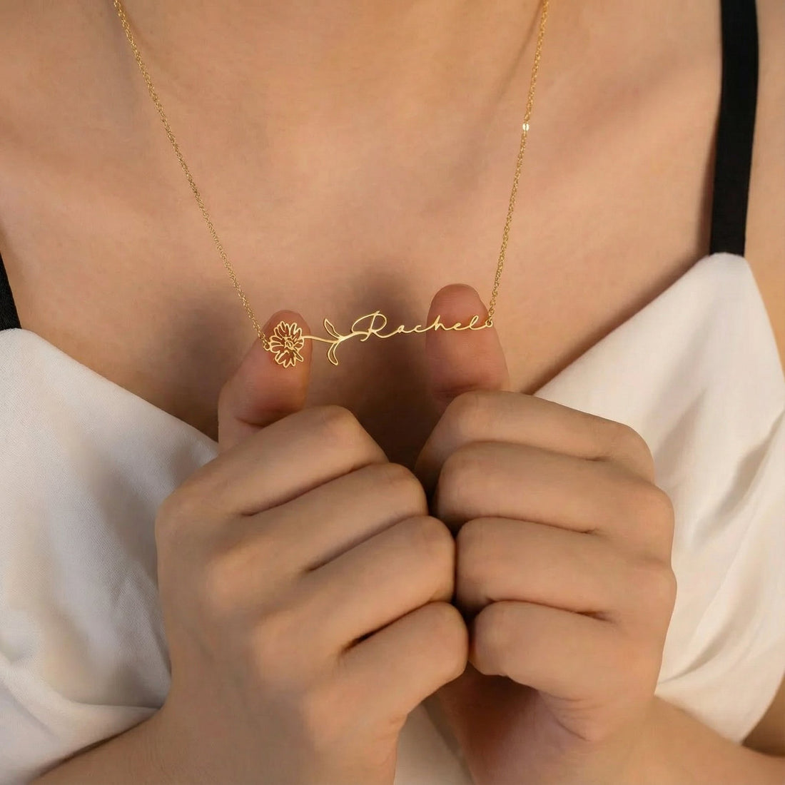 Horizontal Birth Flower Name Necklace